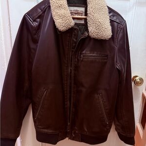 Levi's Men's Dark Brown Bomber Jacket with Cream Sherpa Collar